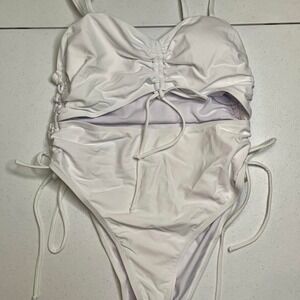 Viottiset Women's Cut Out Drawstring One Piece Swimsuit Cheeky High Cut, L